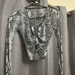 Windsor Gray and Black Wrap Crop Blouse